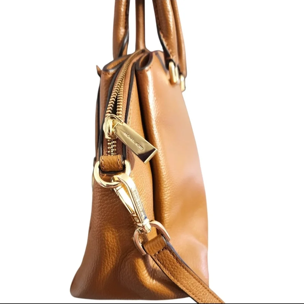 Michael Kors Maxine Pebbled Leather Acorn Tan Dome Crossbody Satchel Bag - Picture 5 of 13
